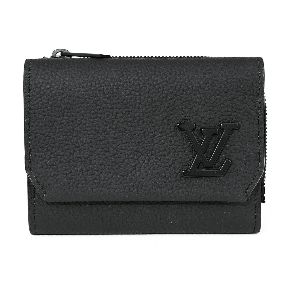 Louis Vuitton Trifold Wallet Aerogram Portefeuille Pilot Leather Black